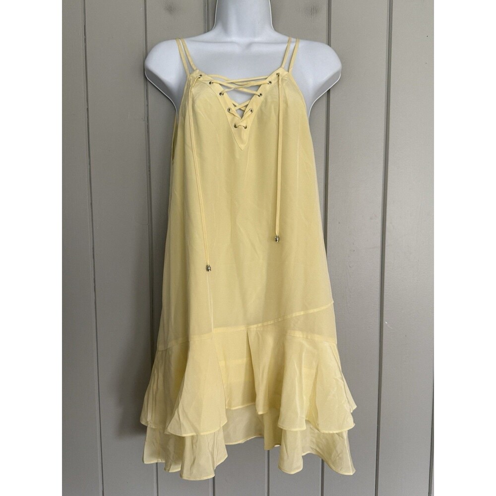 The Kooples Silk Mini Dress M Medium Butter Yellow Lace-Up Ruffle Lined